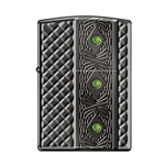 Zippo Triple Stone-Deep Carved Heavy Walled Black Ice Armor with Swarovski Crystal