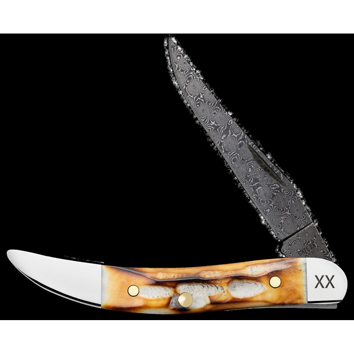 Burnt Natural Bone Deep Canyon Small Texas Toothpick Damascus 27236